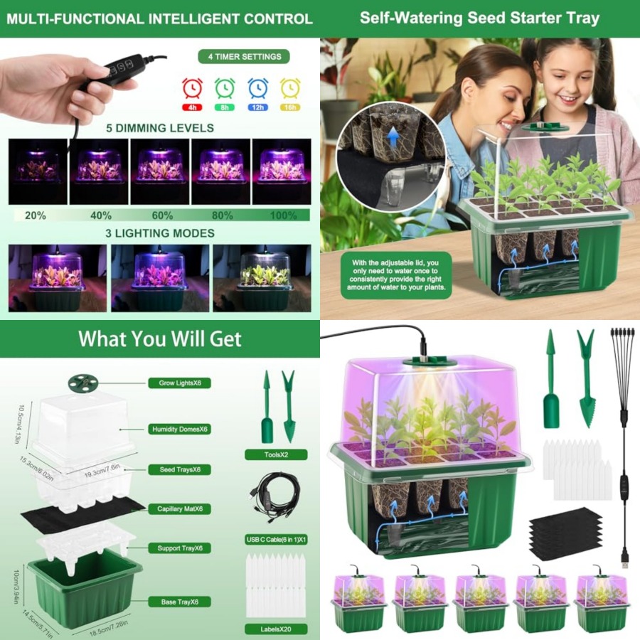 Humidity Dome Kit - Işıklı Tohum Başlangıç ​​Tepsisi, 6'lı Paket