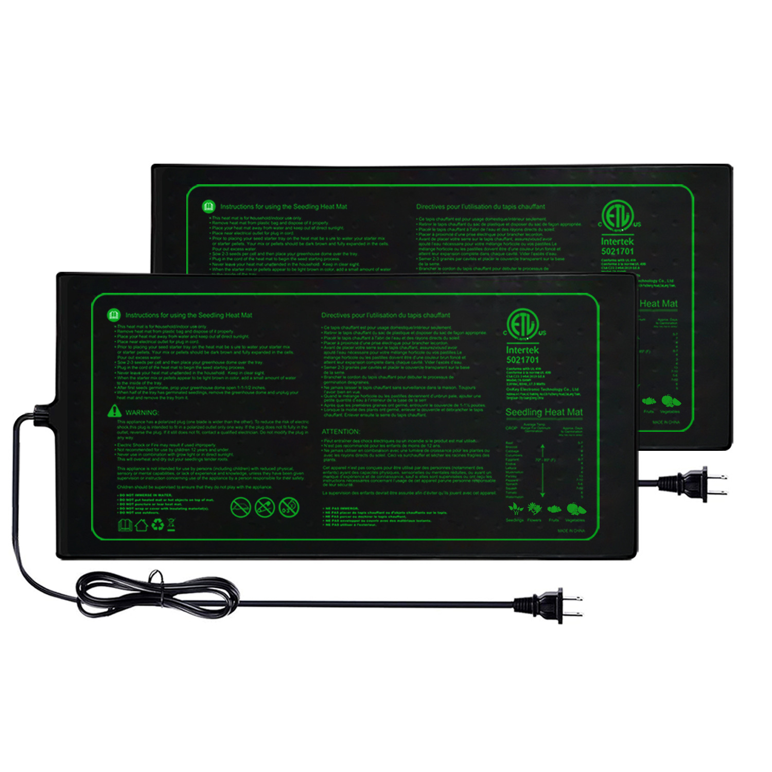 Heat Mat Seedling - İki'li Paket 20x10 İnç Fide Isıtma