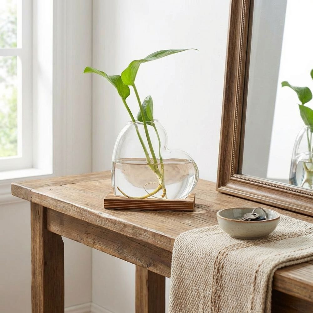 Propagation Station Vase - Şeffaf Hidroponik Cam Vazo Ahşap Stand